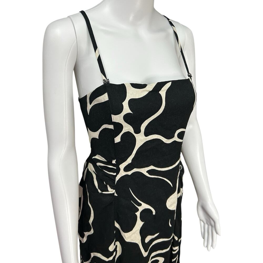 NEW Sam Edelman Merisa Linen-Blend Cutout Midi Sundress Black White M - Picture 3 of 16
